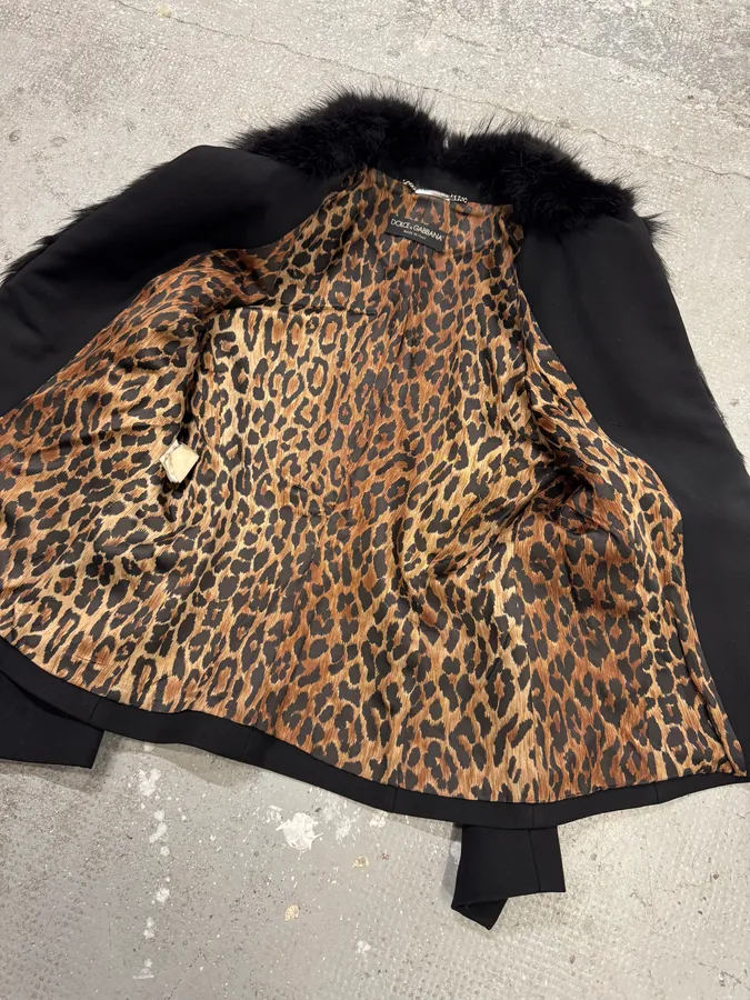 2000s Dolce & Gabbana Black Raccoon Fur Wool Jacket - Image 3