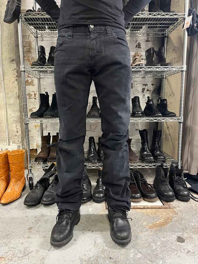 2000s Dolce & Gabbana Black Ripped Straight Jeans - Image 2