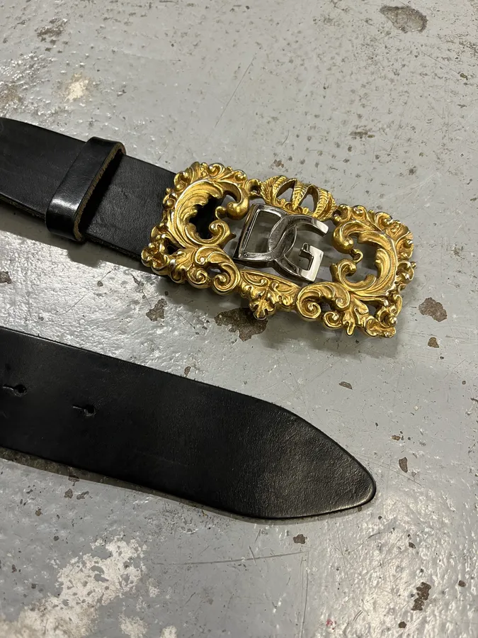 2000s Dolce & Gabbana Black Royal Baroque Leather Belt - Image 4