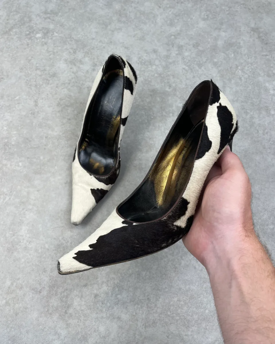 2000s Dolce & Gabbana Black & White Calf Hair Cow Print Heels