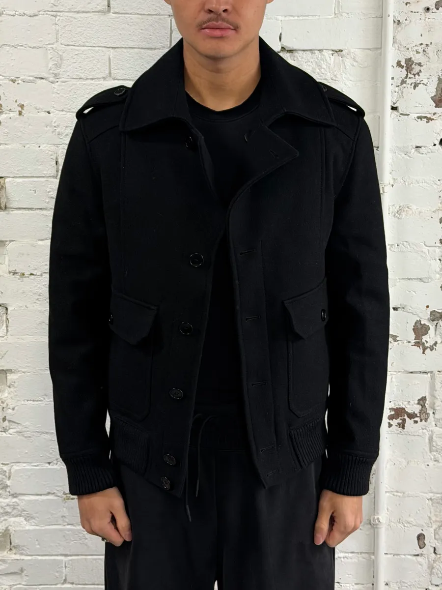 2000s Dolce & Gabbana Black Wool Caban Pea Coat - Image 2