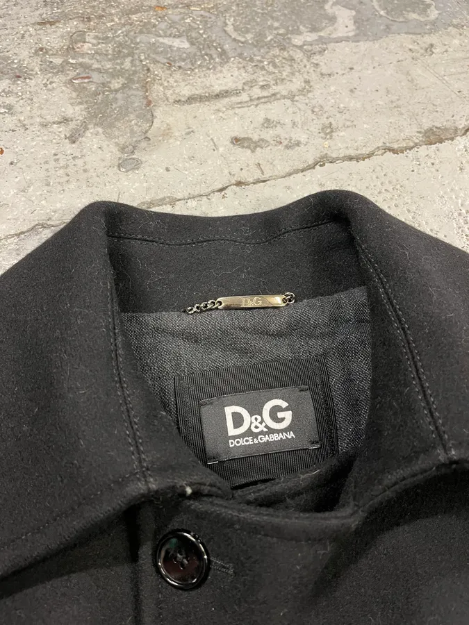 2000s Dolce & Gabbana Black Wool Caban Pea Coat - Image 7