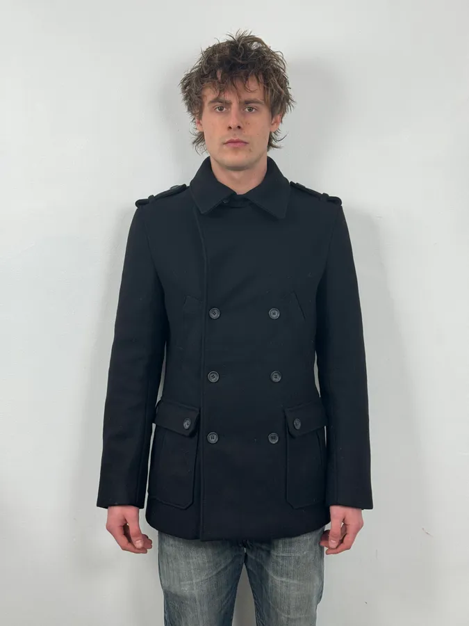 2000s Dolce & Gabbana Black Wool Military Caban Pea-Coat - Image 2