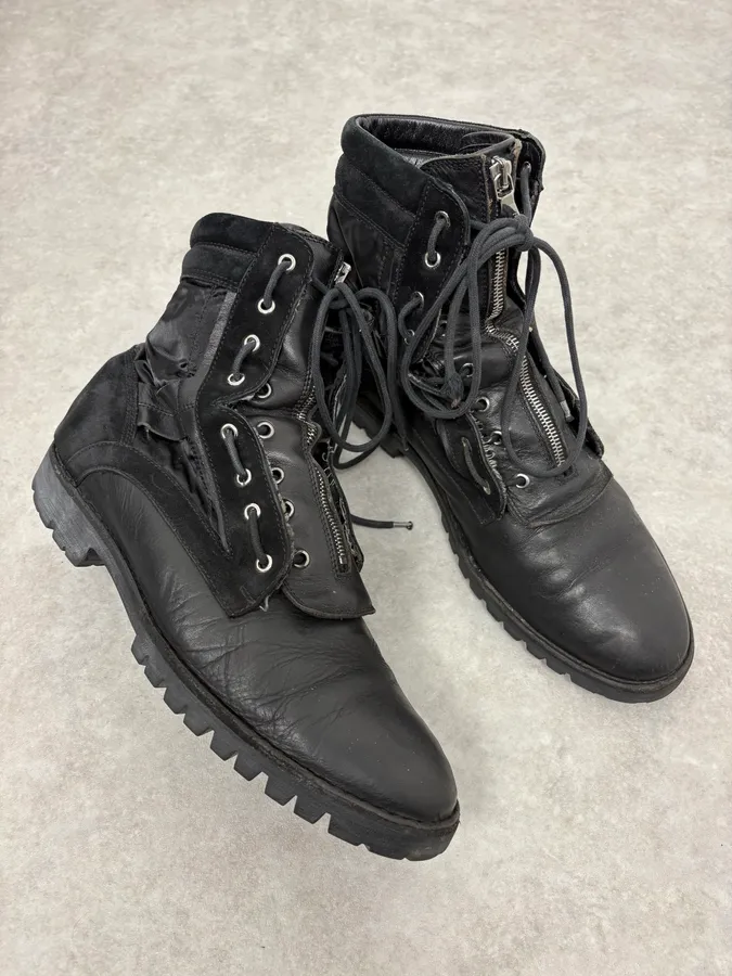 2000s Dolce & Gabbana Black Zip Combat Leather Boots - Image 5