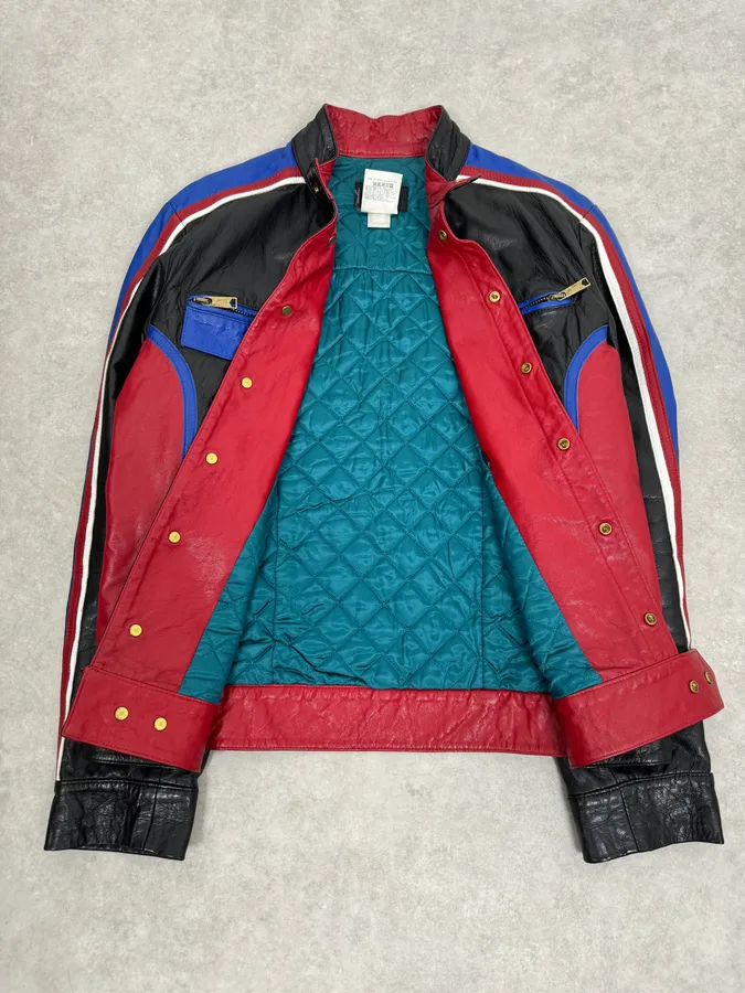 2000s Dolce & Gabbana Blue & Black Racing Biker Leather Jacket - Image 4
