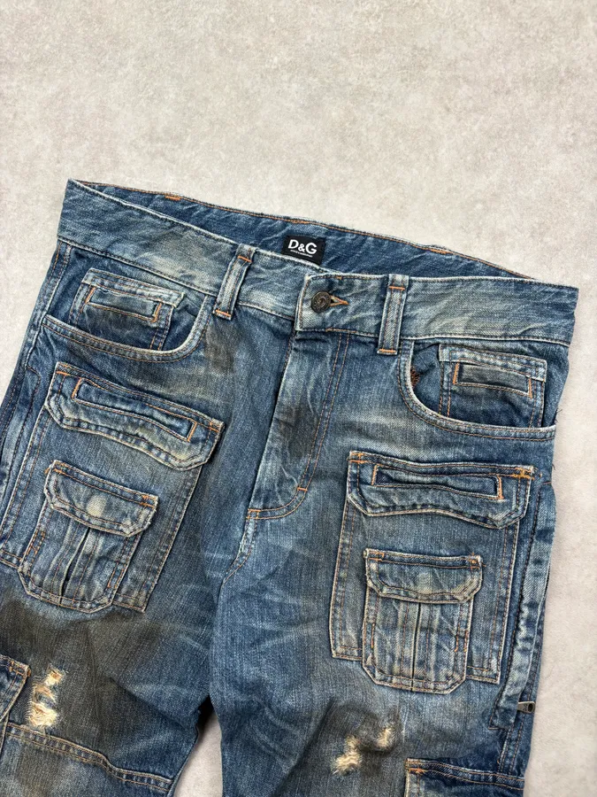 2000s Dolce & Gabbana Blue Denim Multi-Pocket Distressed Jeans - Image 5