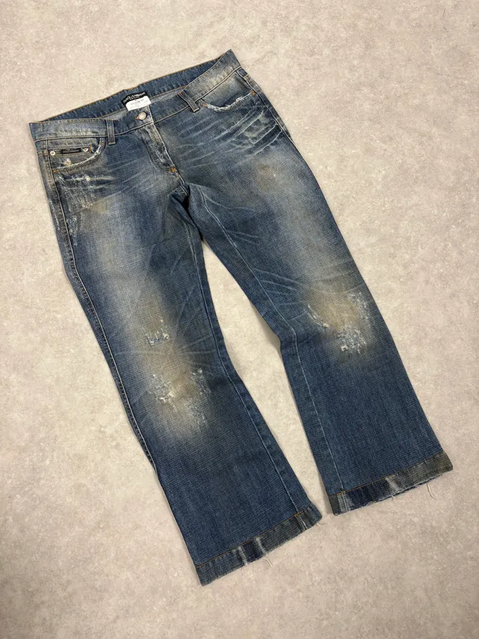 2000s Dolce & Gabbana Blue Distressed Denim Jeans - Image 5
