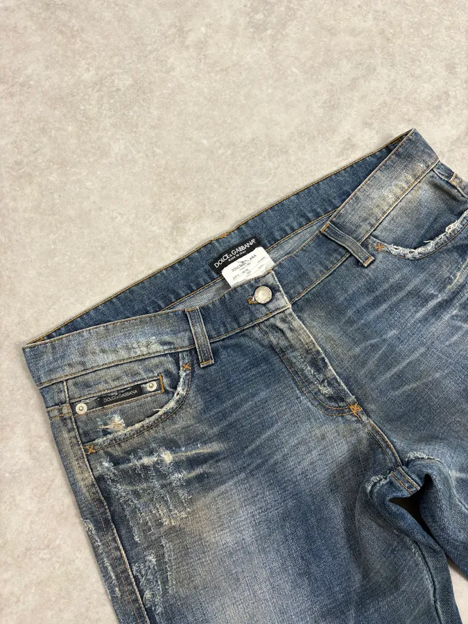 2000s Dolce & Gabbana Blue Distressed Denim Jeans - Image 6