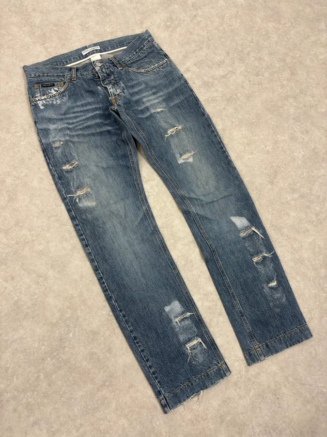 2000s Dolce & Gabbana Blue Distressed Denim Jeans - Image 5