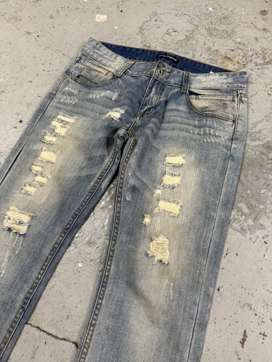 2000s Dolce & Gabbana Blue Distressed Denim Jeans - Image 9