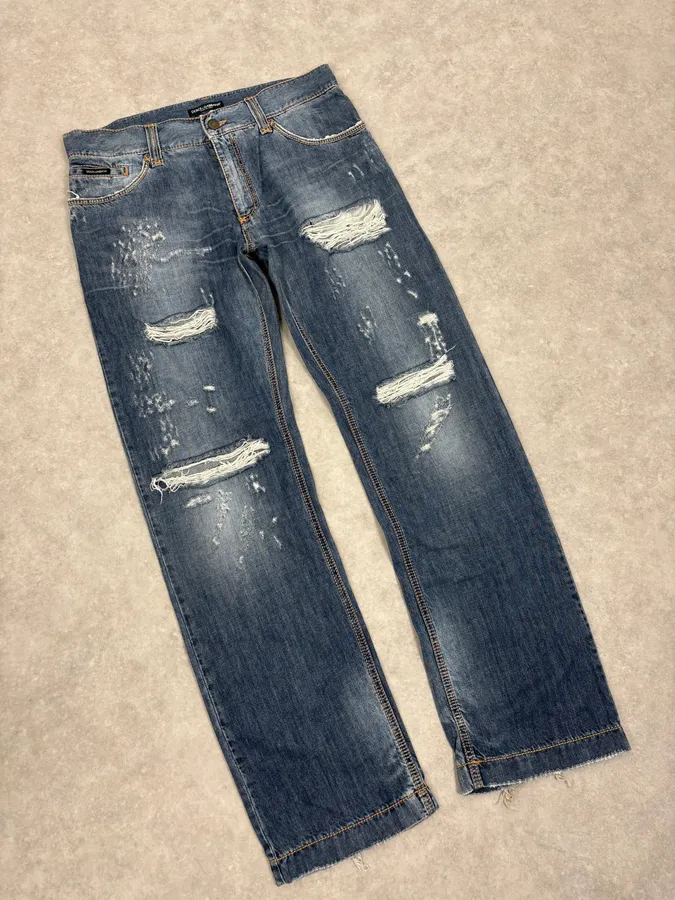 2000s Dolce & Gabbana Blue Distressed Denim Jeans - Image 5