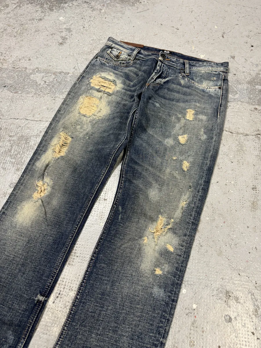 2000s Dolce & Gabbana Blue Distressed Denim Jeans - Image 7