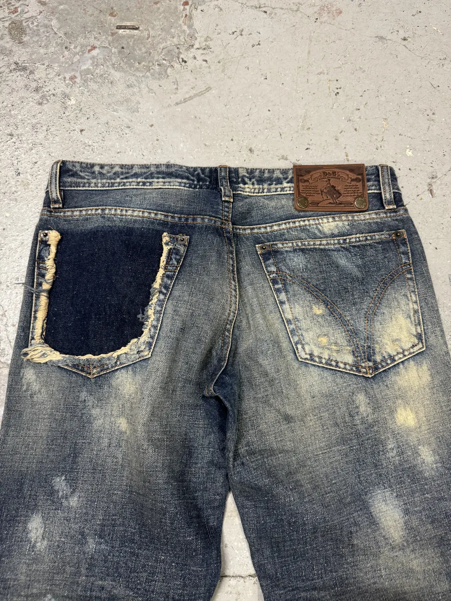 2000s Dolce & Gabbana Blue Distressed Denim Jeans - Image 9