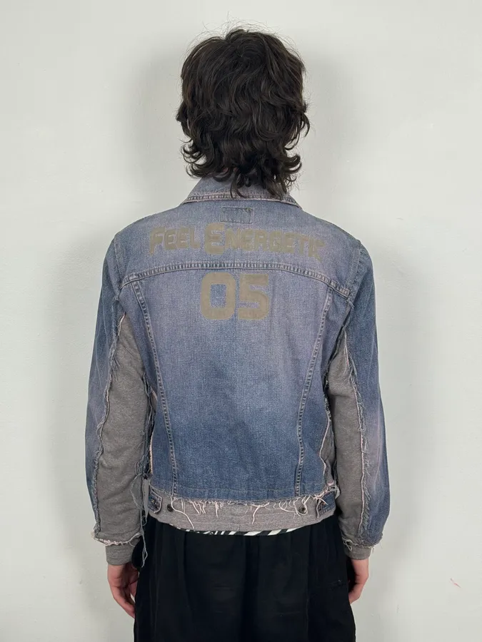 2000s Dolce & Gabbana Blue Distressed Hybrid Denim Jacket Distressed - Image 3