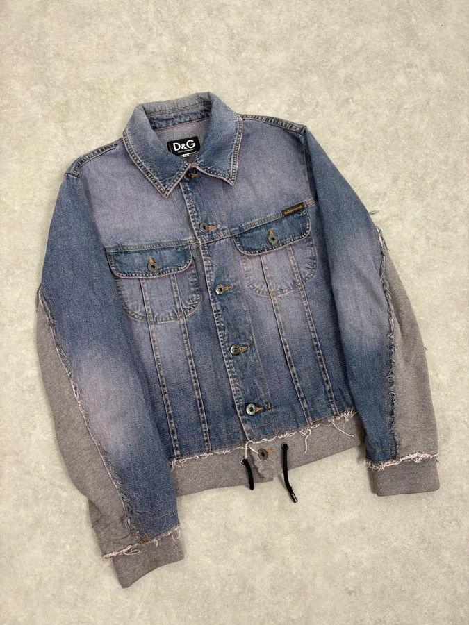 2000s Dolce & Gabbana Blue Distressed Hybrid Denim Jacket Distressed - Image 4