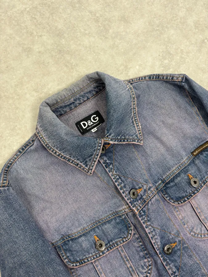2000s Dolce & Gabbana Blue Distressed Hybrid Denim Jacket Distressed - Image 5
