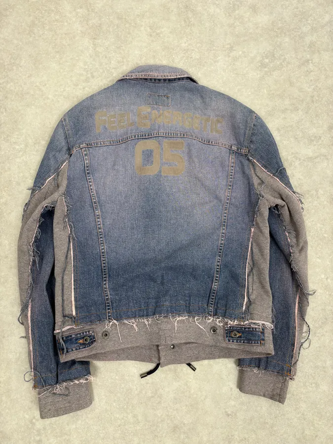 2000s Dolce & Gabbana Blue Distressed Hybrid Denim Jacket Distressed - Image 6