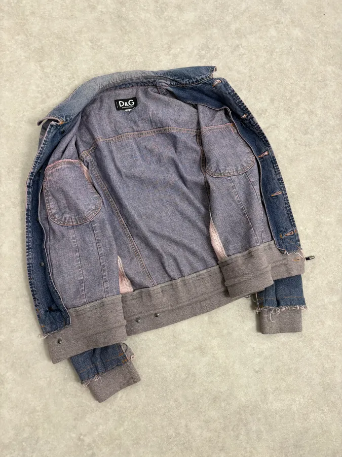 2000s Dolce & Gabbana Blue Distressed Hybrid Denim Jacket Distressed - Image 7