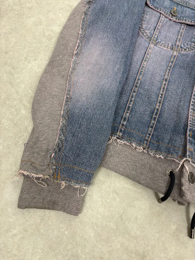 2000s Dolce & Gabbana Blue Distressed Hybrid Denim Jacket Distressed - Image 8