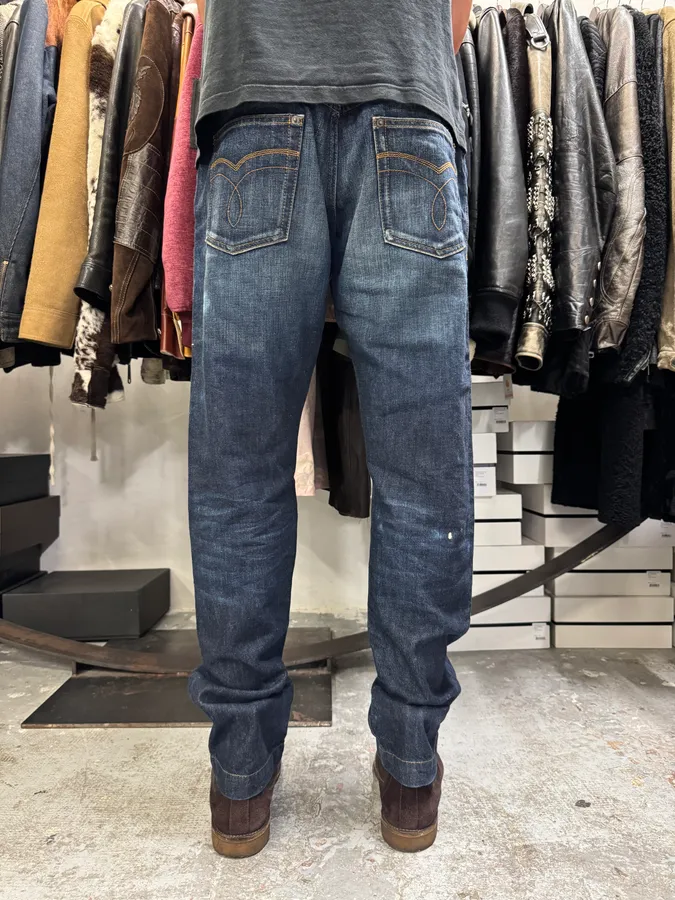 2000s Dolce & Gabbana Blue Eroded Brut Denim Jeans - Image 4