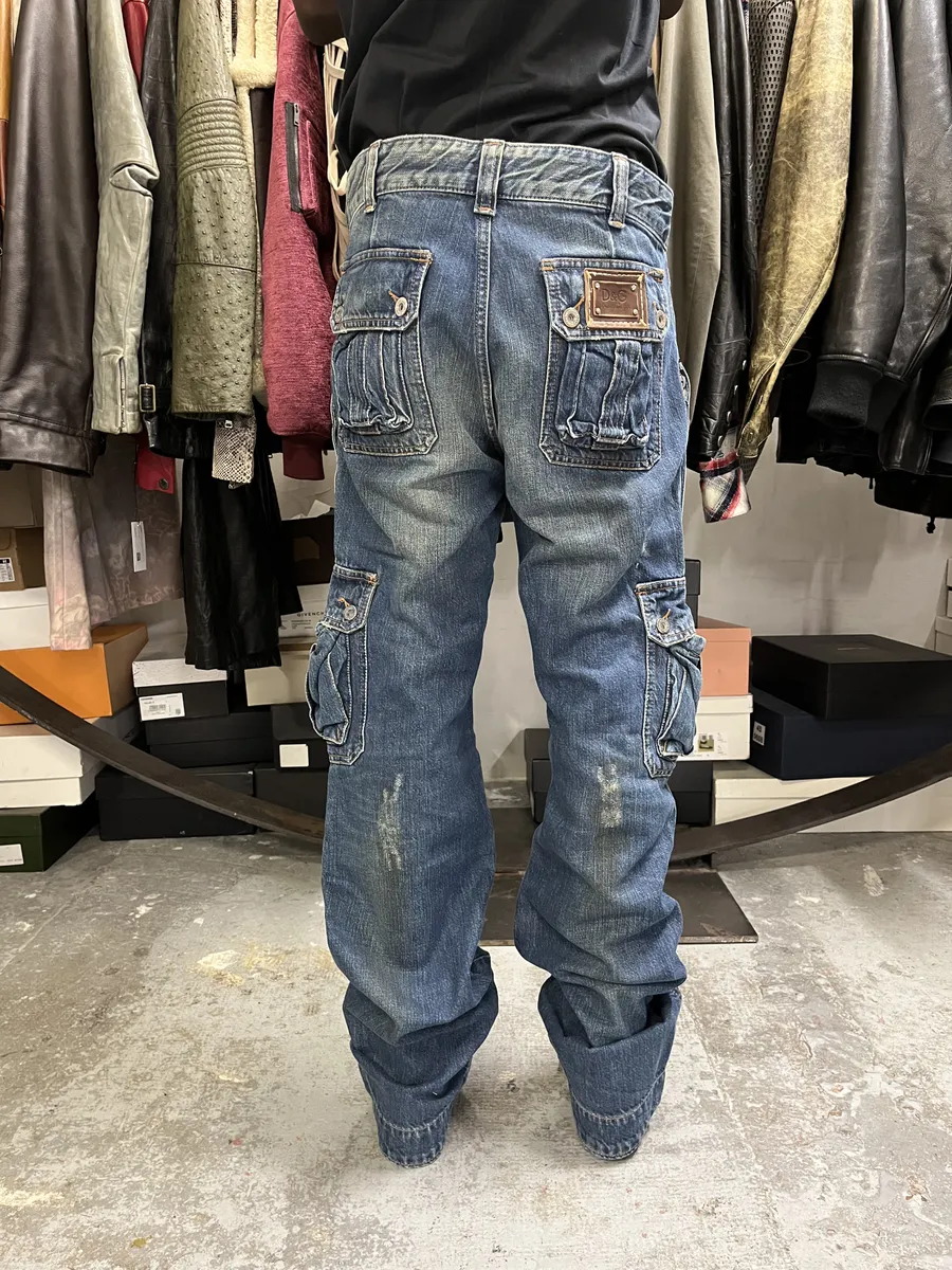 2000s Dolce & Gabbana Blue Faded Cargo Denim Jeans - Image 2