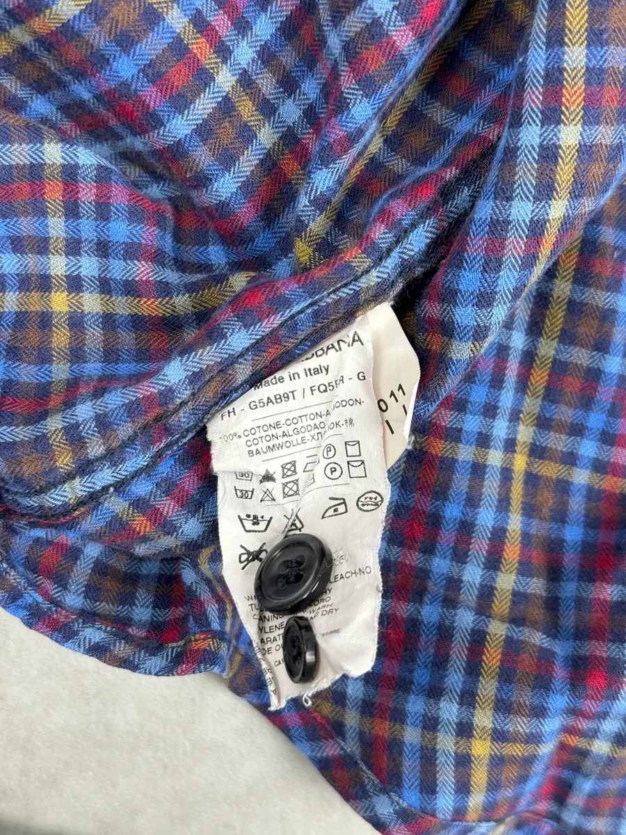 2000s Dolce & Gabbana Blue Irregular Checkered Shirt - Image 10