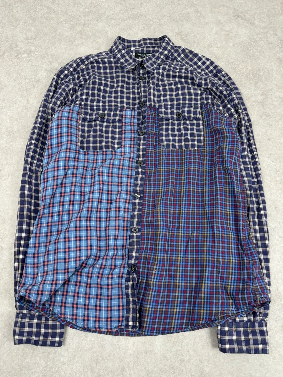 2000s Dolce & Gabbana Blue Irregular Checkered Shirt - Image 4