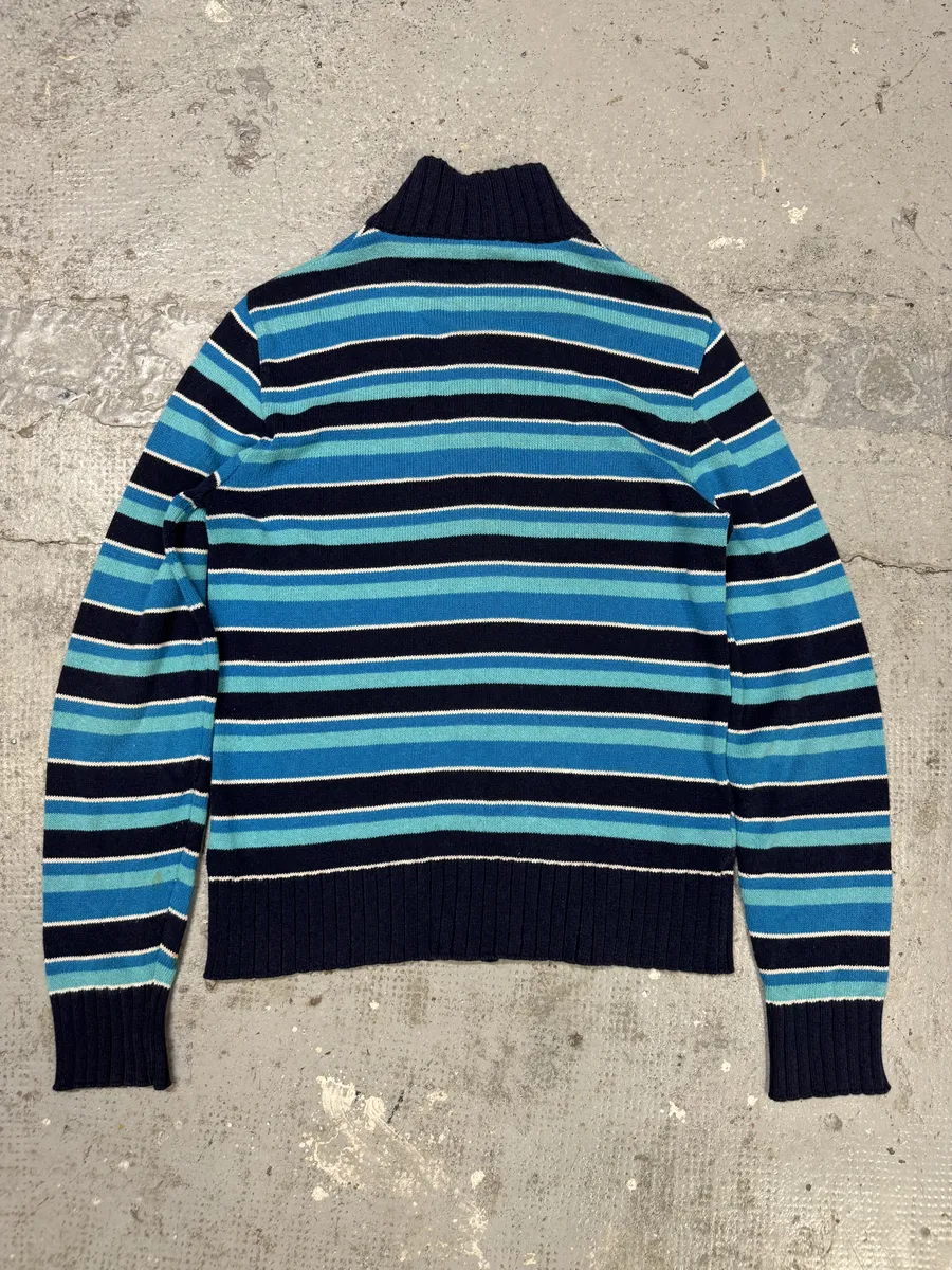 2000s Dolce & Gabbana Blue Striped Lined Zip-Up Sweater - Image 2