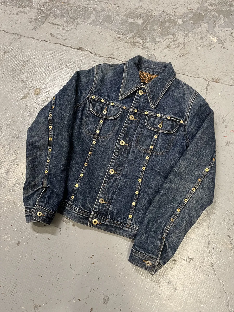 2000s Dolce & Gabbana Blue Studded Denim Jacket - Image 4