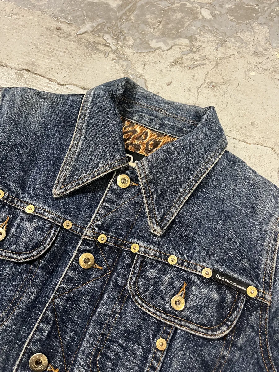 2000s Dolce & Gabbana Blue Studded Denim Jacket - Image 8