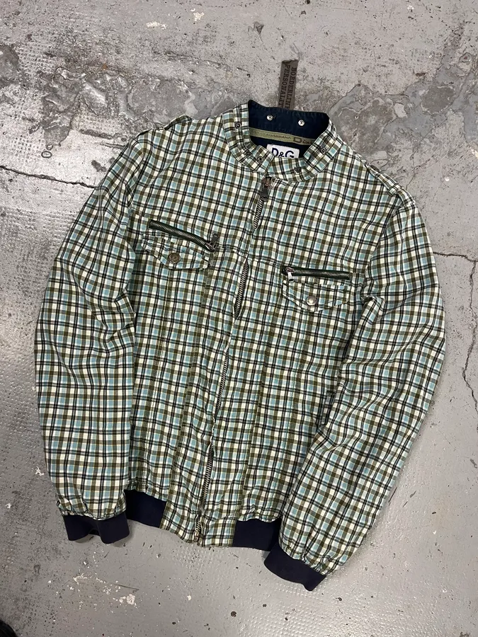2000s Dolce & Gabbana Blue & White Tartan Bomber Jacket - Image 4