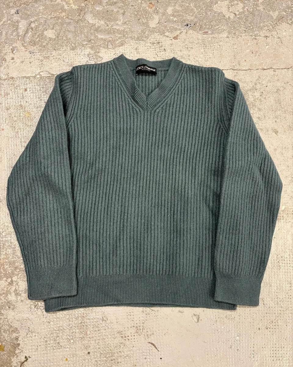 2000s Dolce & Gabbana Blue Wool V-Neck Sweater