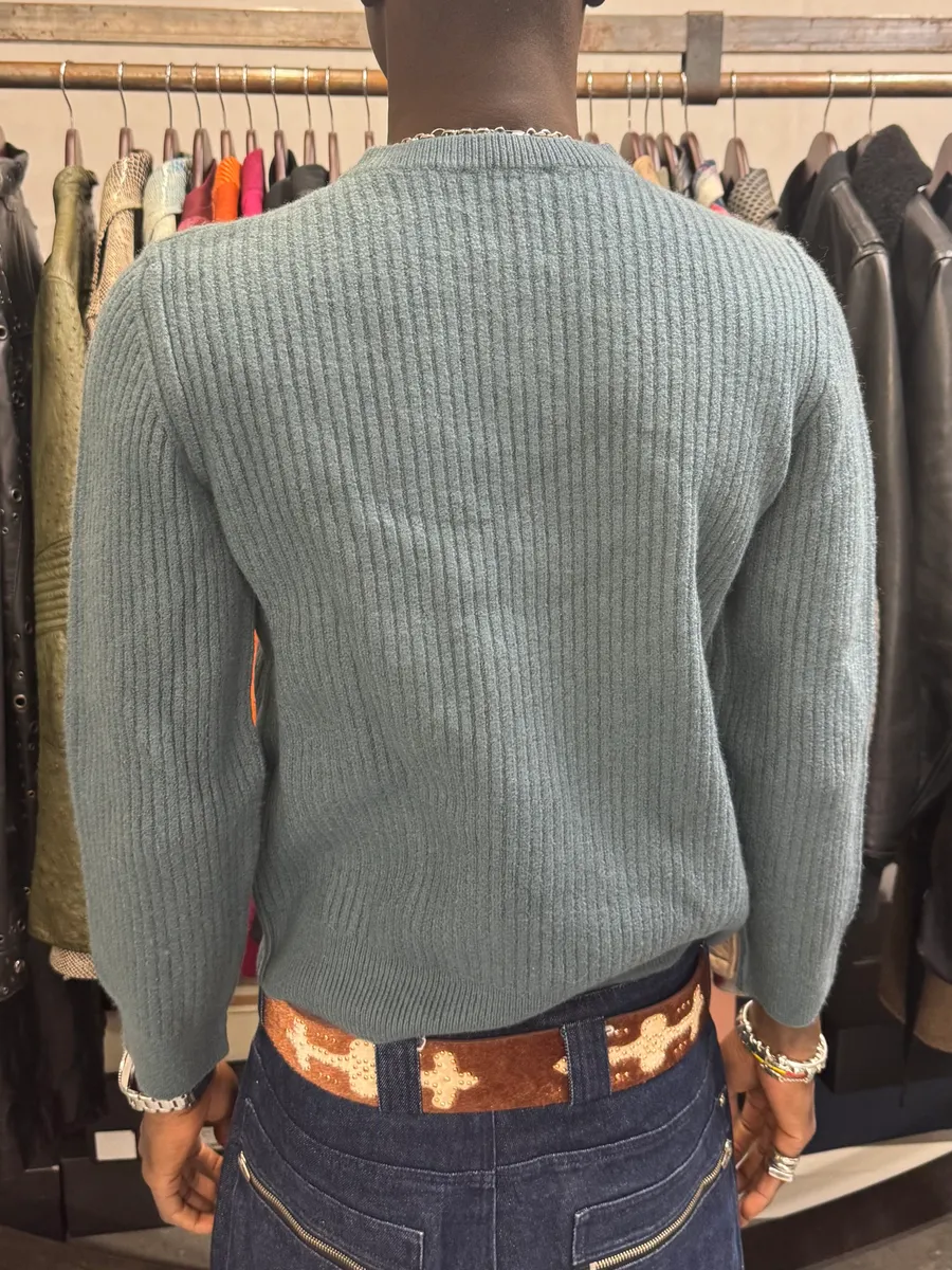 2000s Dolce & Gabbana Blue Wool V-Neck Sweater - Image 3
