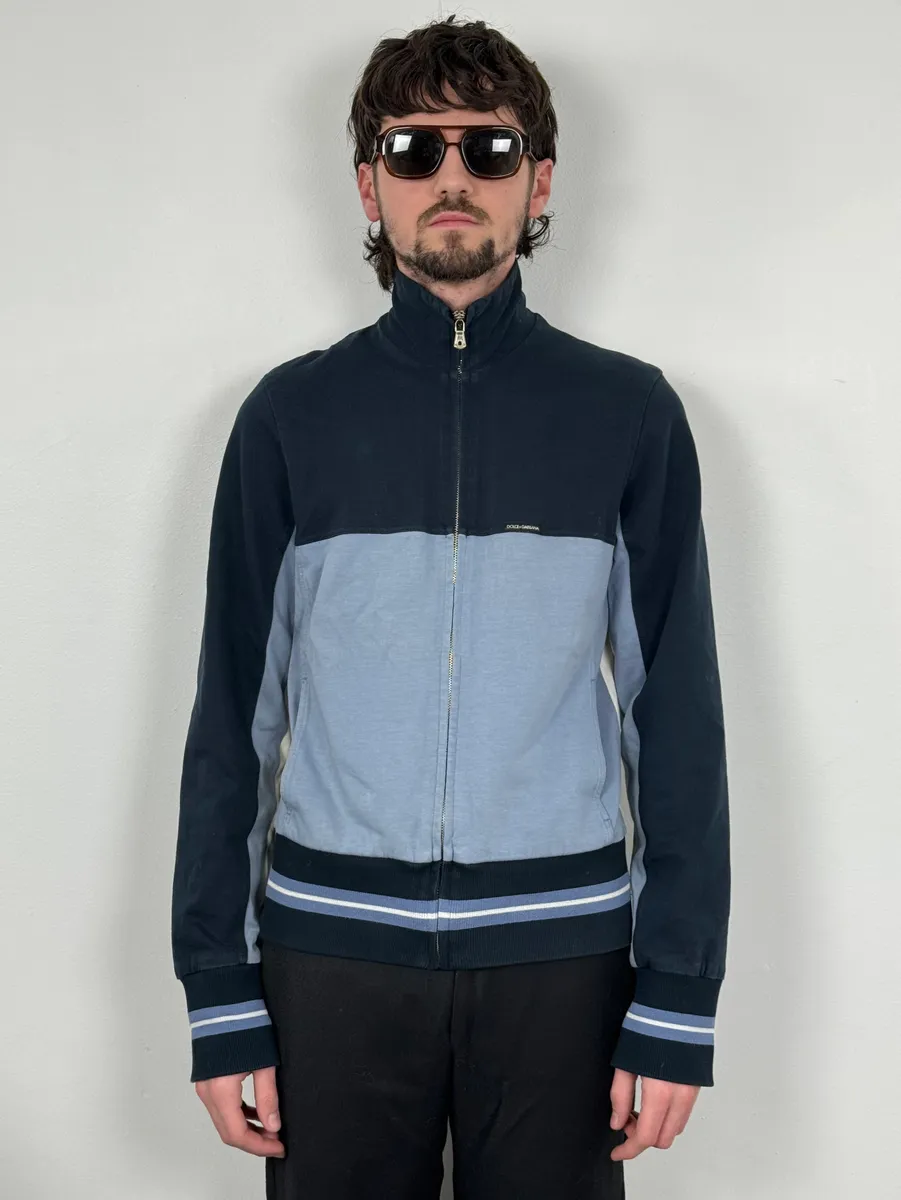 2000s Dolce & Gabbana Blue Zip-up Sport Sweater