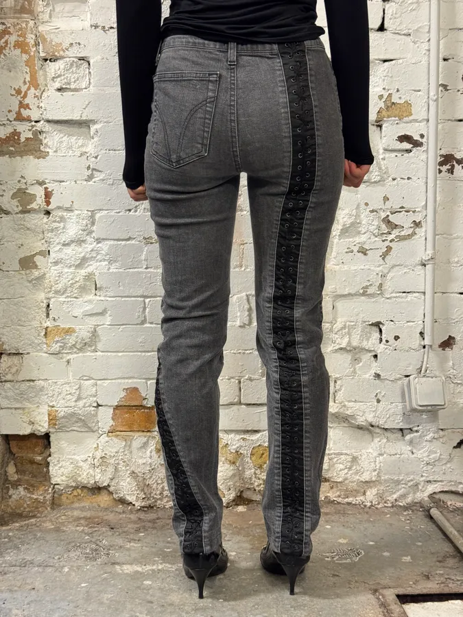 2000s Dolce & Gabbana Bondage Corset Grey Denim Jeans - Image 4