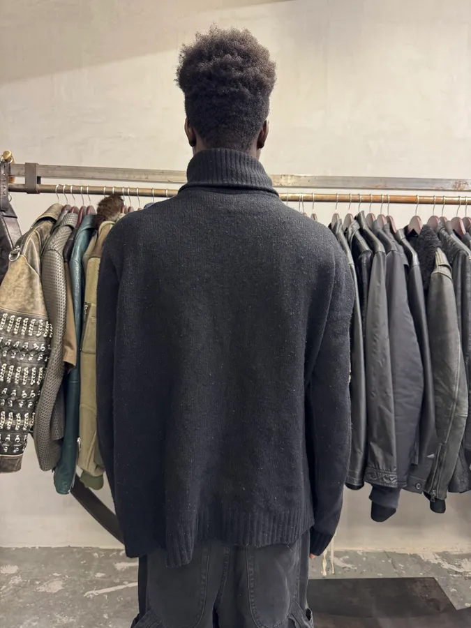 2000s Dolce & Gabbana Bondage Straps Black Wool Zip-Up Sweater - Image 3