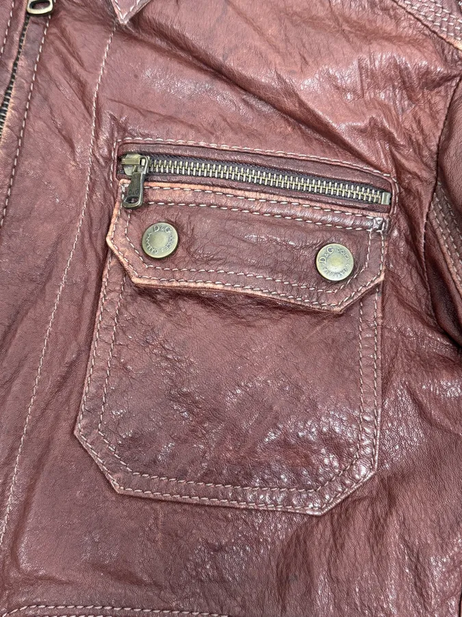 2000s Dolce & Gabbana Bordeaux Leather Premium Jacket - Image 10