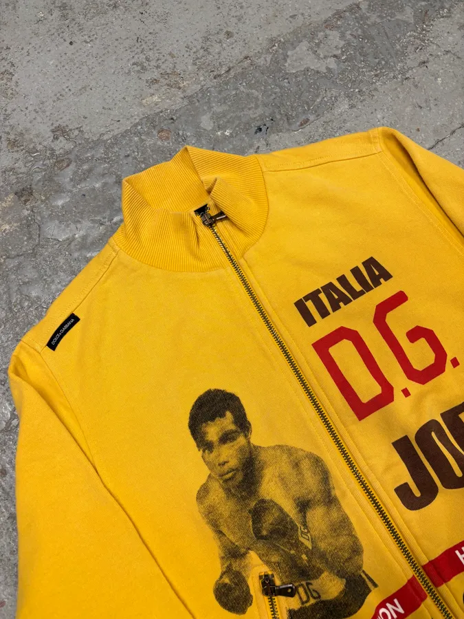 2000s Dolce & Gabbana Boxing Yellow Zip-Up Sweater - Image 5