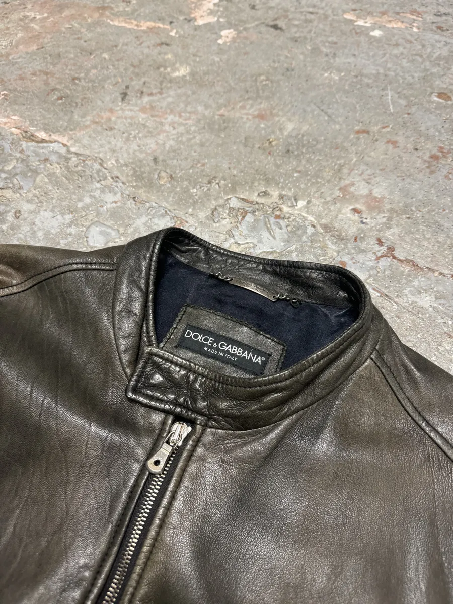 2000s Dolce & Gabbana Brown Biker Lambskin Leather Jacket - Image 11