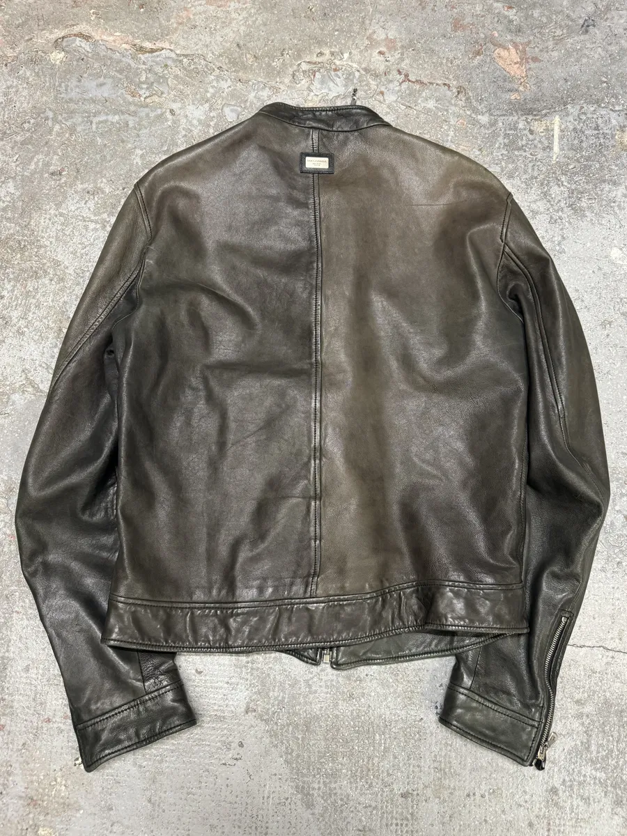 2000s Dolce & Gabbana Brown Biker Lambskin Leather Jacket - Image 2