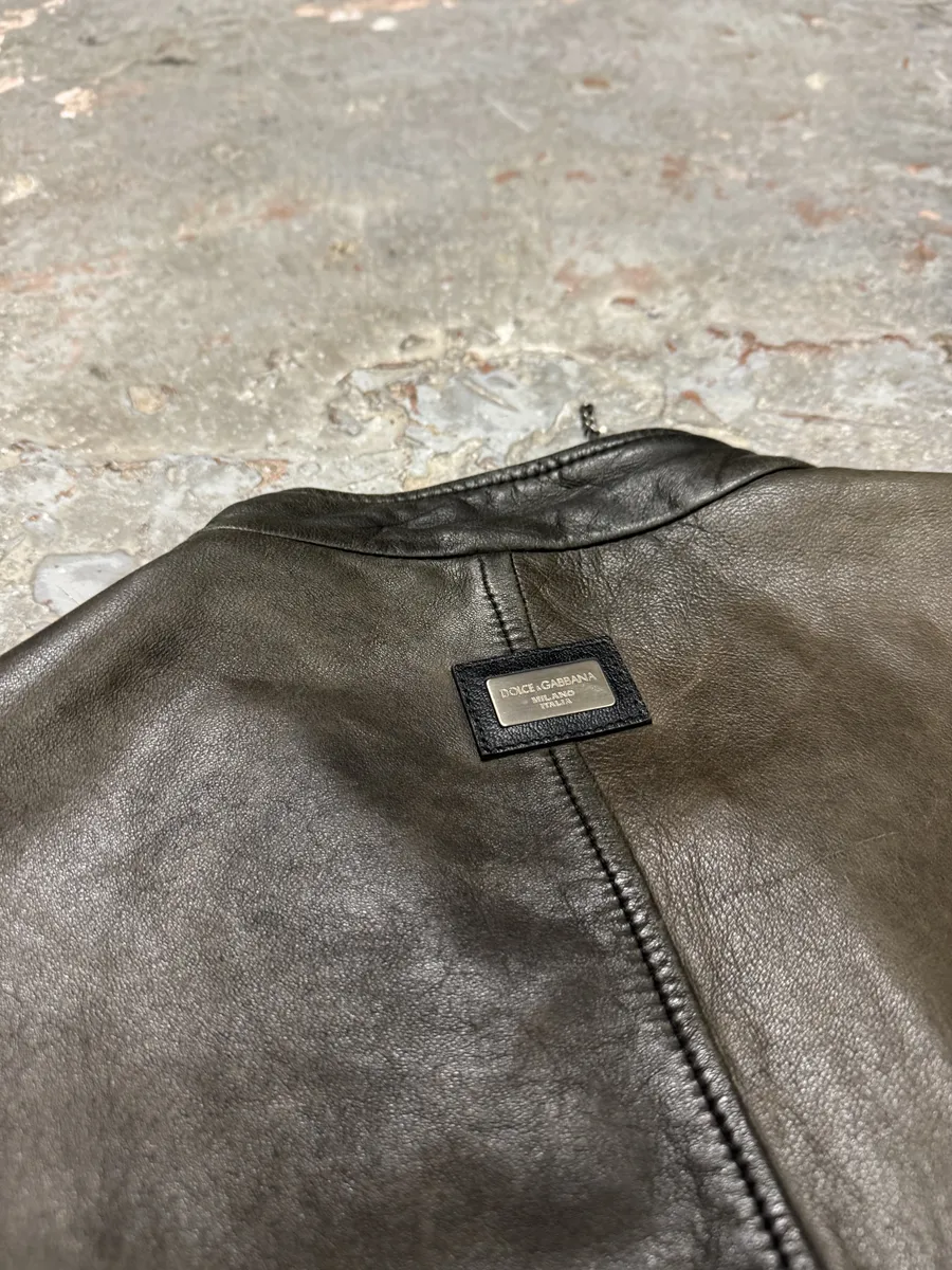 2000s Dolce & Gabbana Brown Biker Lambskin Leather Jacket - Image 6