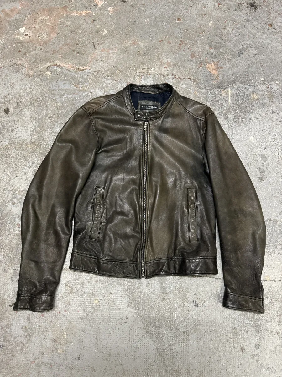 2000s Dolce & Gabbana Brown Biker Lambskin Leather Jacket - Image 7