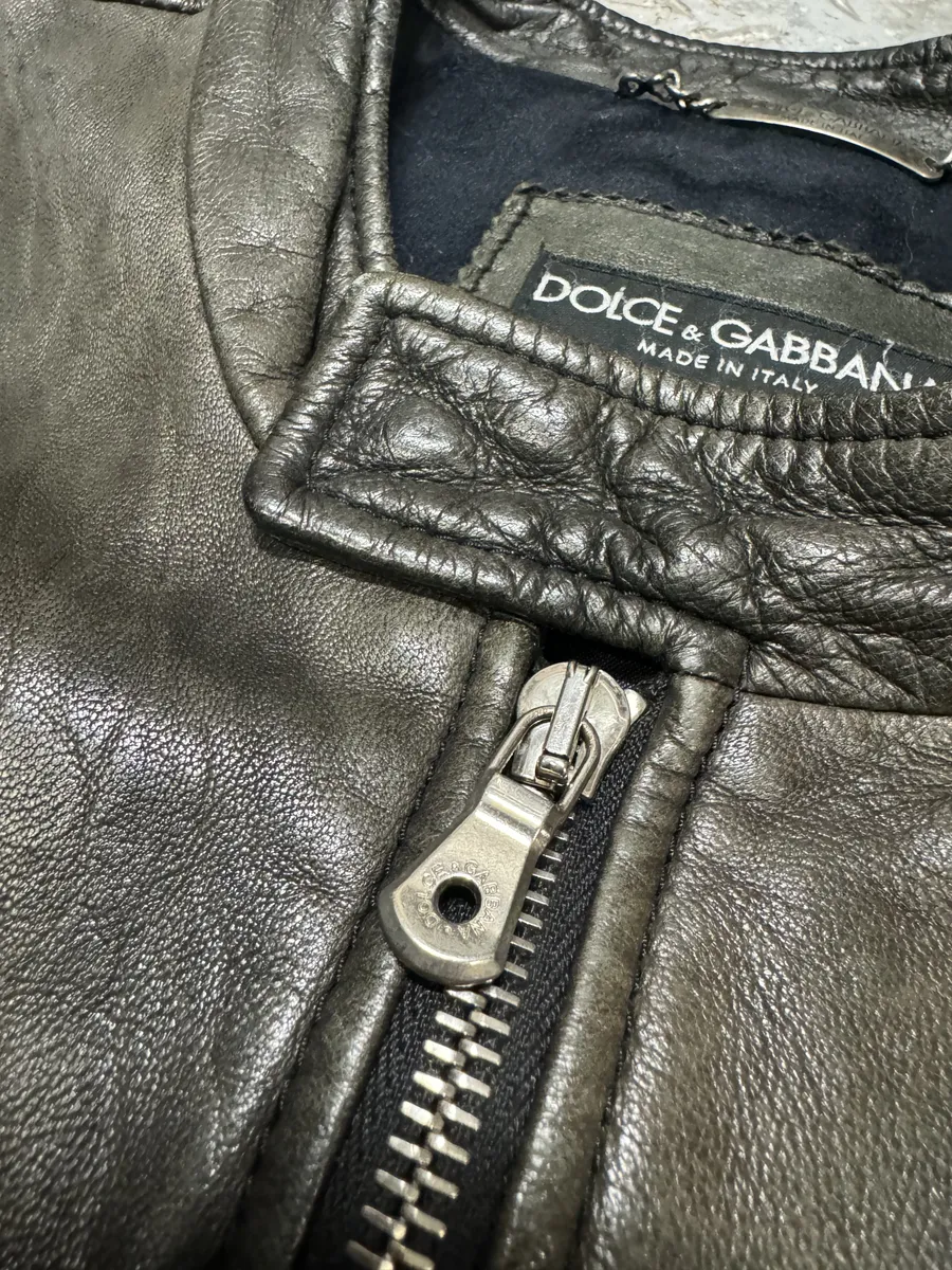 2000s Dolce & Gabbana Brown Biker Lambskin Leather Jacket - Image 9