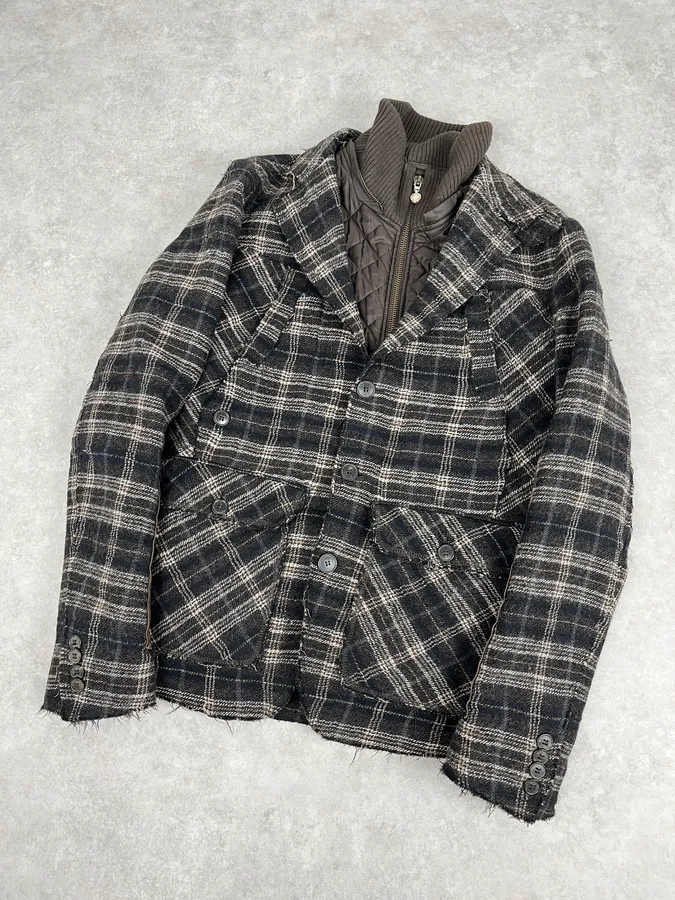2000s Dolce & Gabbana Brown Checkered Hybrid Wool Jacket - Image 5