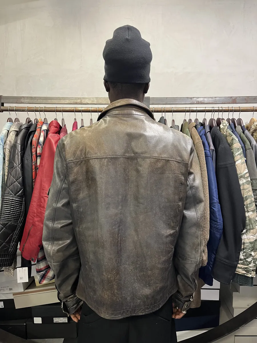 2000s Dolce & Gabbana Brown Eroded Leather Jacket - Image 3