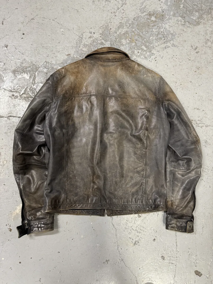 2000s Dolce & Gabbana Brown Eroded Leather Jacket - Image 4