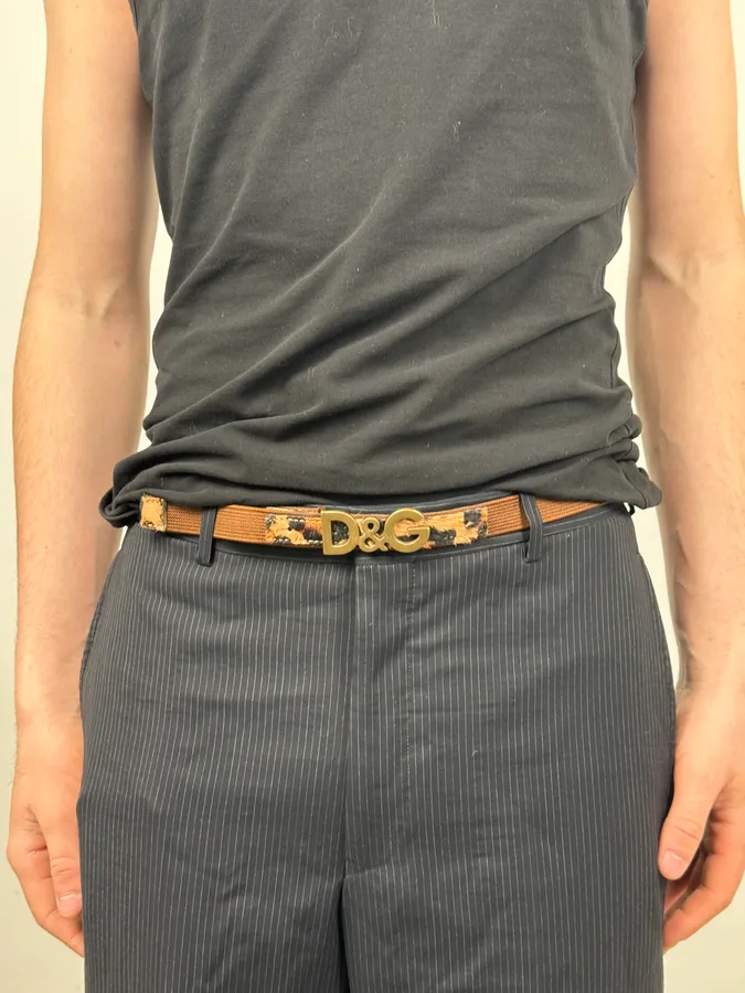 2000s Dolce & Gabbana Brown Fur Effect Leopard Leather Belt - Image 2