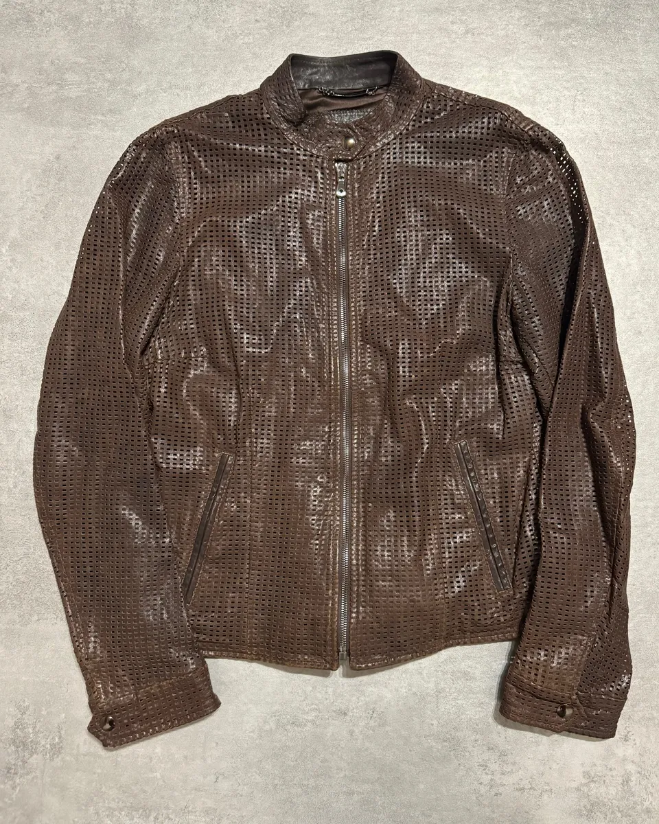 2000s Dolce & Gabbana Brown Lambskin Chequered Leather Jacket