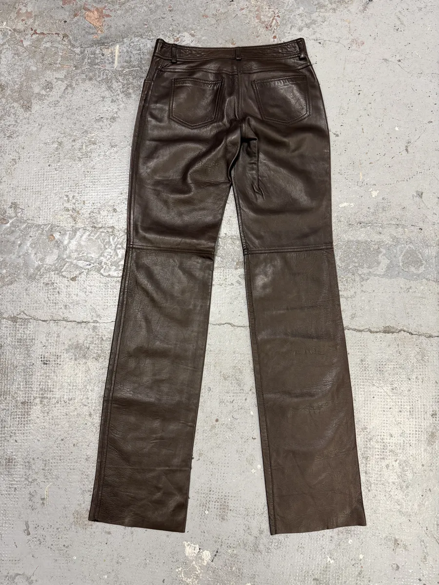 2000s Dolce & Gabbana Brown Leather Class Pants - Image 2