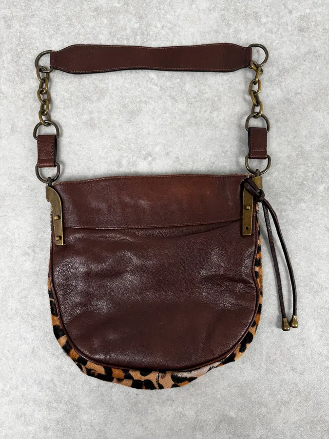 2000s Dolce & Gabbana Brown Leather Leopard Handle Bag - Image 2